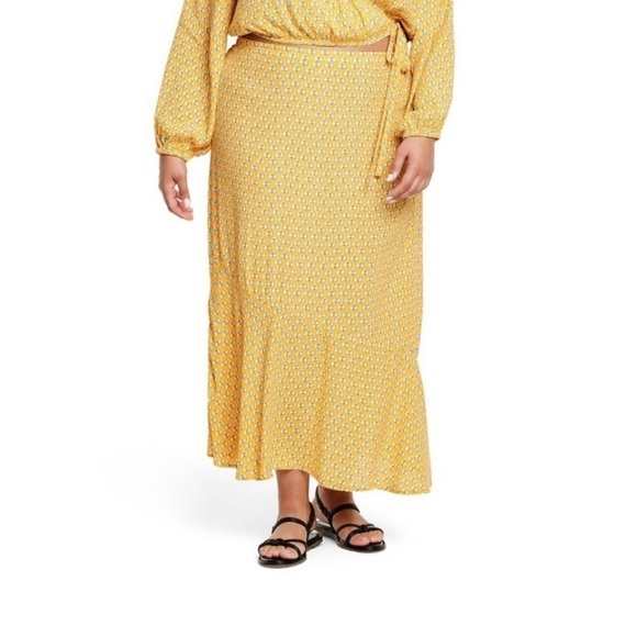 Women's Dainty Lotus Print Midi Skirt - RHODE x Target Yellow/Turquoise XXL - Picture 1 of 6